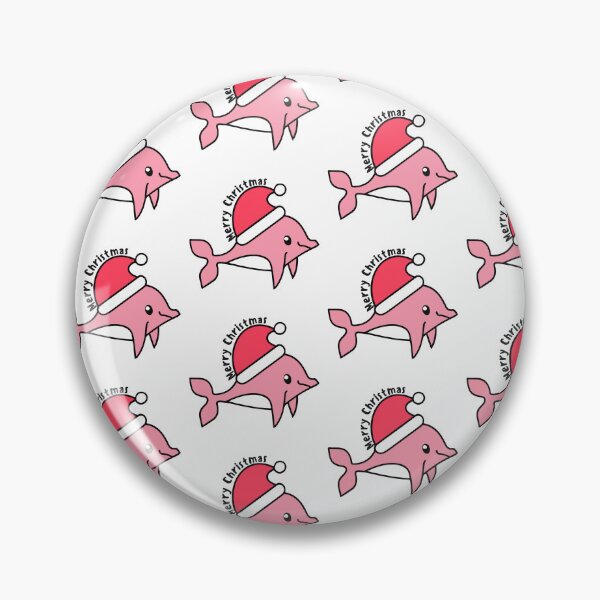 Item preview, river pink dolphin wearing a christmas santa hat and surrounded by ornament lights designed and sold by The  Knick Knack Nook.