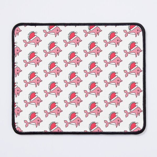Item preview, river pink dolphin wearing a christmas santa hat and surrounded by ornament lights designed and sold by The  Knick Knack Nook.