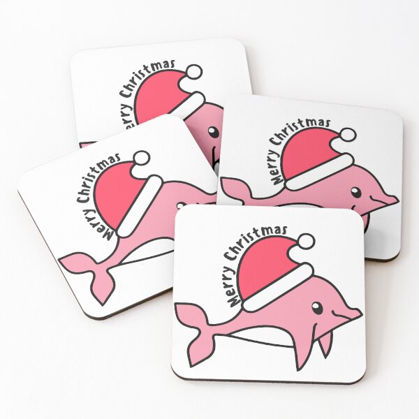 Item preview, river pink dolphin wearing a christmas santa hat and surrounded by ornament lights designed and sold by The  Knick Knack Nook.