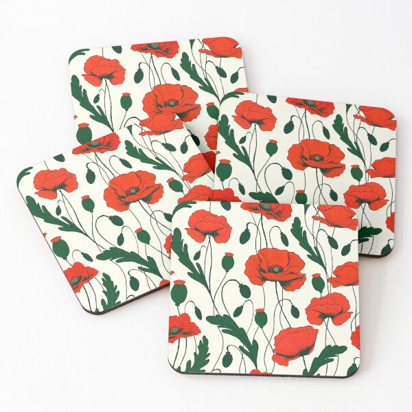 Item preview, Red retro poppies on a cream background designed and sold by lifepnp.