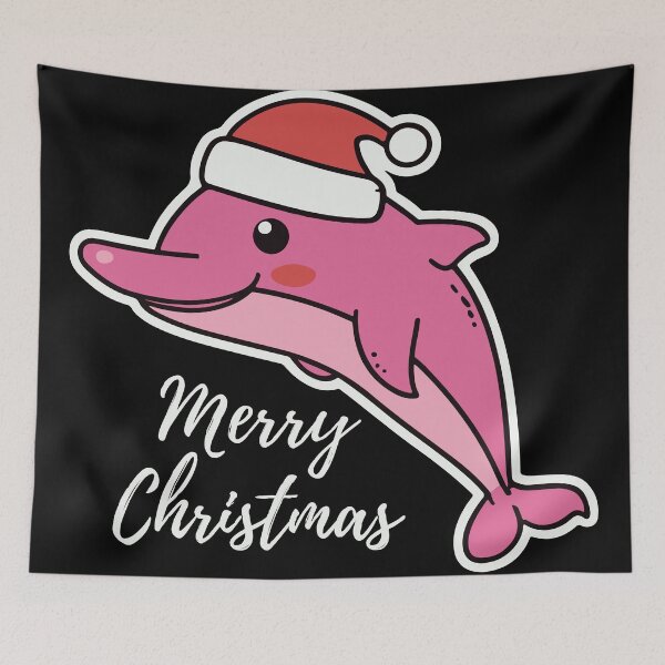 Item preview, river pink dolphin wearing a santa hat designed and sold by The  Knick Knack Nook.