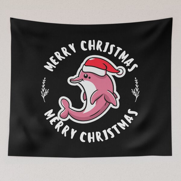 Item preview, river pink dolphin wearing a santa hat and surrounded by ornament lights designed and sold by The  Knick Knack Nook.
