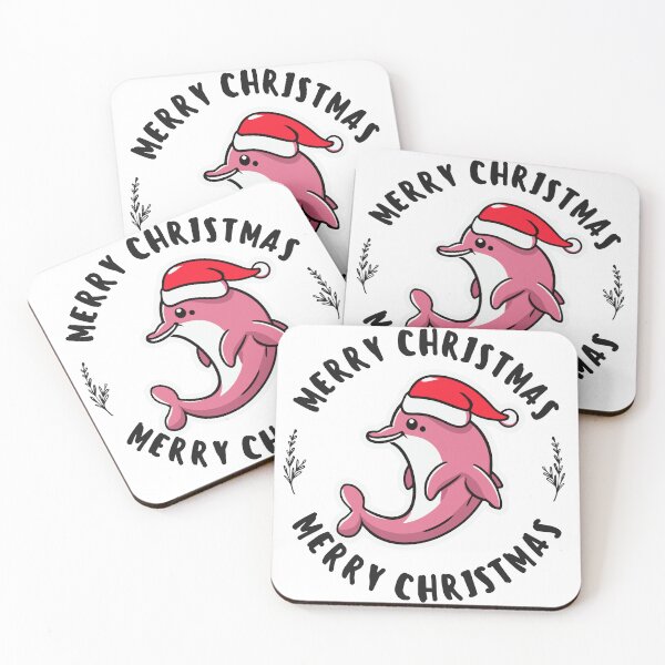 Item preview, river pink dolphin wearing a santa hat and surrounded by ornament lights designed and sold by The  Knick Knack Nook.