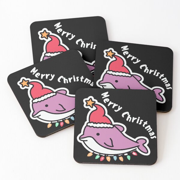 Item preview, river pink dolphin wearing a santa hat and surrounded by ornament lights designed and sold by The  Knick Knack Nook.