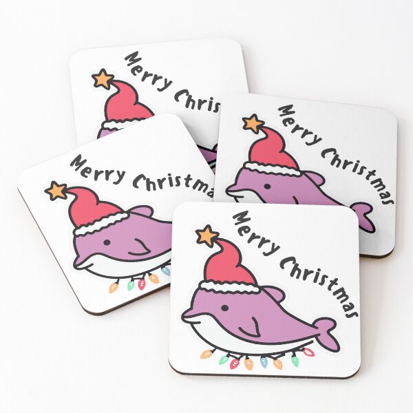 Item preview, river pink dolphin wearing a santa hat and surrounded by ornament lights designed and sold by The  Knick Knack Nook.