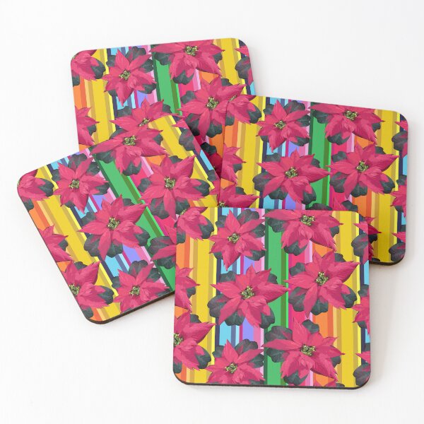 Item preview, Poinsettias on Ribbon Candy Rainbow Stripe Halfdrop 5748 designed and sold by Art in My Loft.
