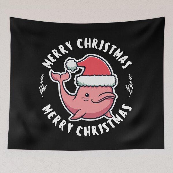 Item preview, river pink dolphin wearing a santa hat and surrounded by ornament lights designed and sold by The  Knick Knack Nook.