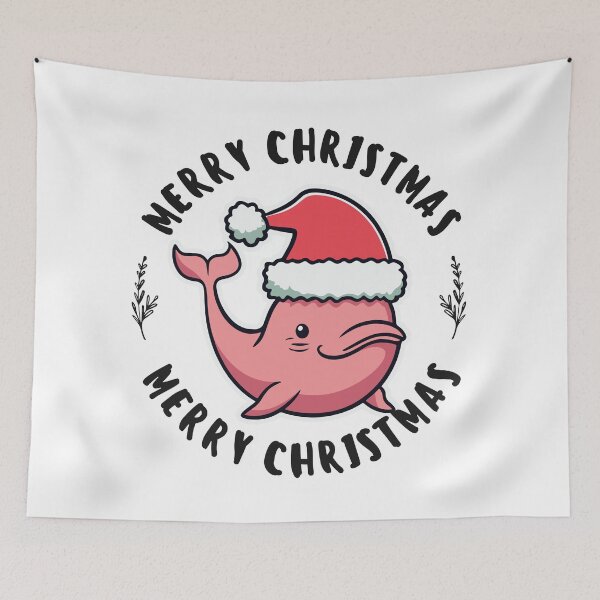 Item preview, river pink dolphin wearing a santa hat and surrounded by ornament lights designed and sold by The  Knick Knack Nook.