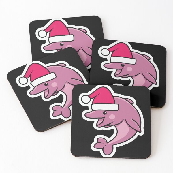 Item preview, river pink dolphin wearing a santa hat and surrounded by ornament lights designed and sold by The  Knick Knack Nook.