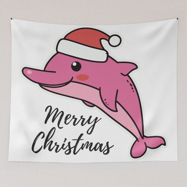 Item preview, river pink dolphin wearing a santa hat designed and sold by The  Knick Knack Nook.
