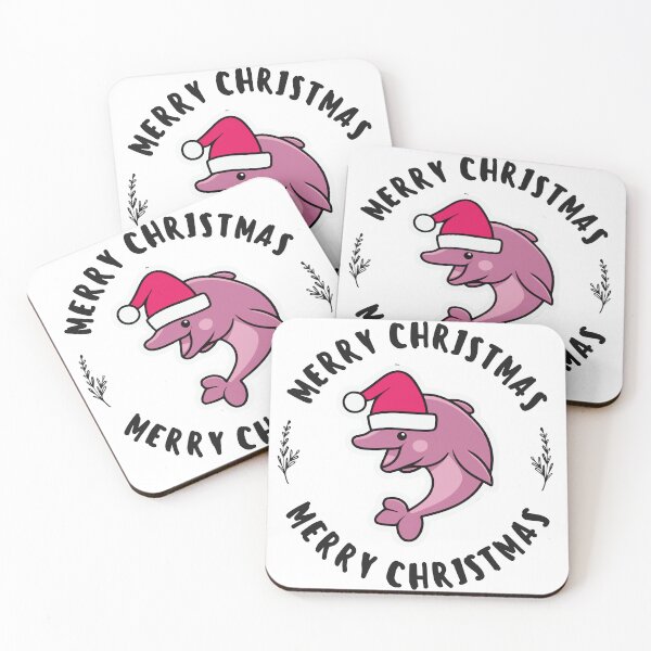 Item preview, river pink dolphin wearing a santa hat and surrounded by ornament lights designed and sold by The  Knick Knack Nook.