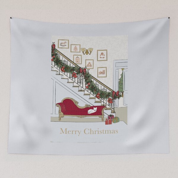 Item preview, Merry Christmas Vintage White Cat Illustration Greeting card style designed and sold by trefail.
