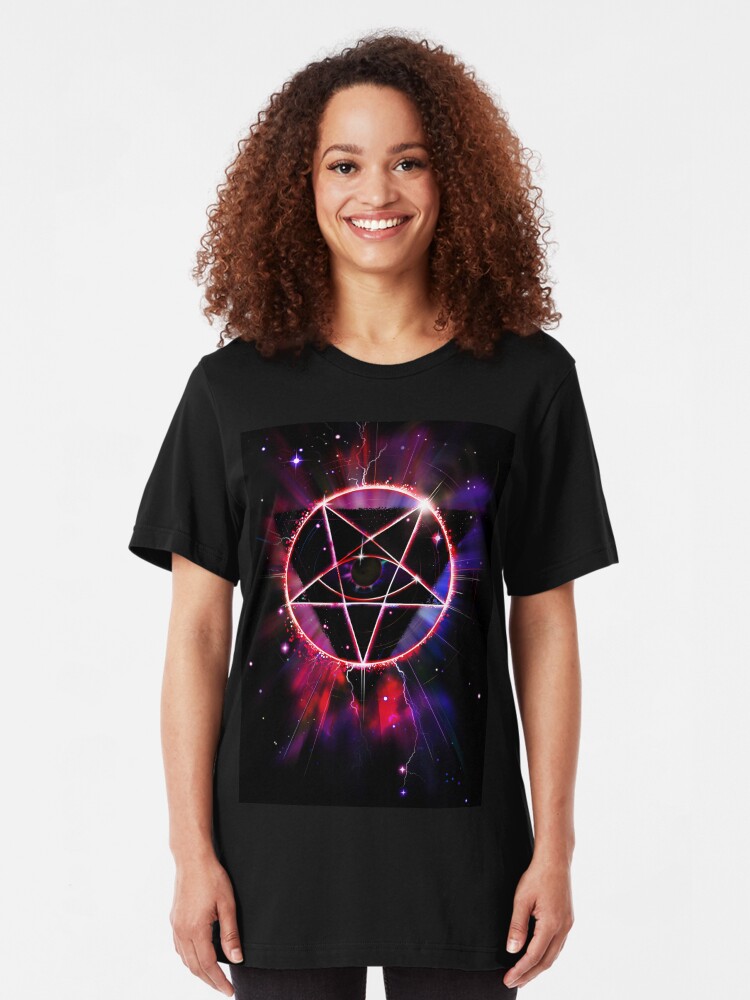 Alternate view of Space Demon 2049 - Evil Synthwave Sigil Slim Fit T-Shirt