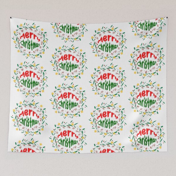 Item preview, Merry Christmas Holly Wreath with Stars & Snowflakes designed and sold by caFUNated.