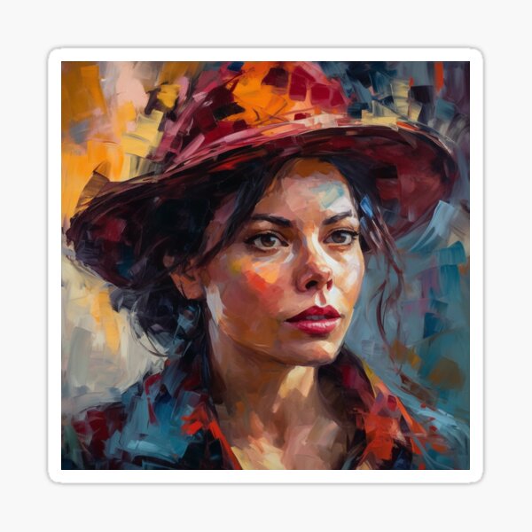 Item preview, "Lady in Crimson Hat"- Original oil painting,Colorful,dynamic impressionism. designed and sold by WhiteWolfe0127.
