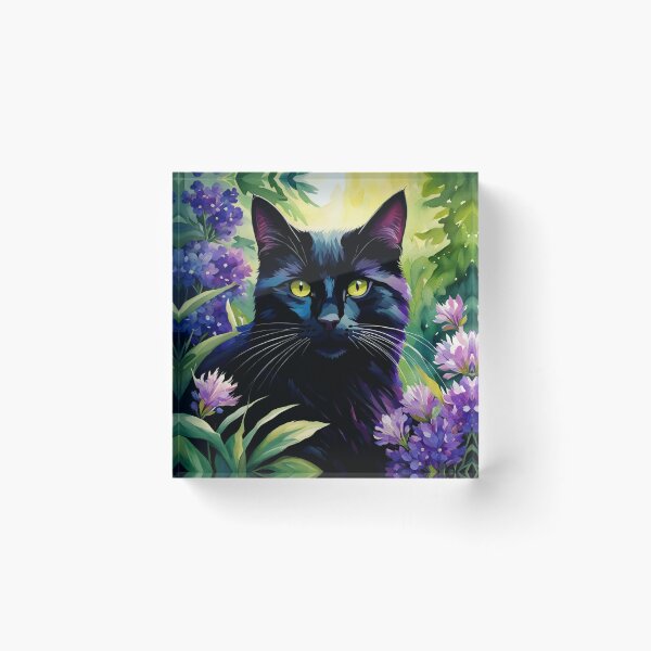 Item preview, Watercolor black cat with purple flowers designed and sold by RiverAquarius.