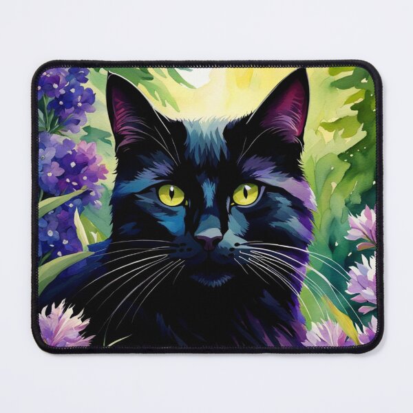 Item preview, Watercolor black cat with purple flowers designed and sold by RiverAquarius.