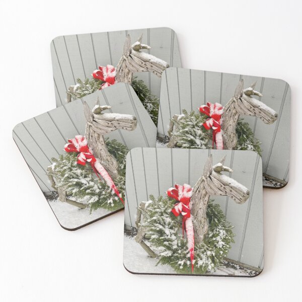 Item preview, Wooden Horse with Christmas Wreath designed and sold by HeartHerd.