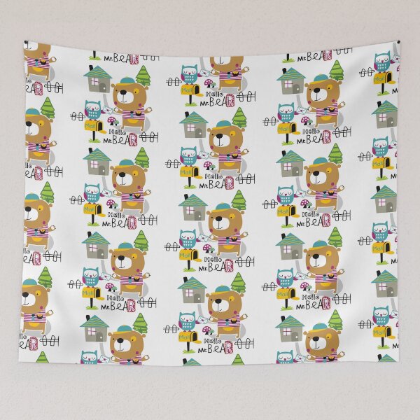 Item preview, bear and owl with mailbox, cute bear with mailbox, cartoon bear with mailbox designed and sold by GreyStanzione1.