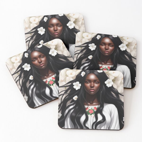 Aperçu de l'œuvre Fille noire magique blanc floral créée et vendue par Roxburylane.