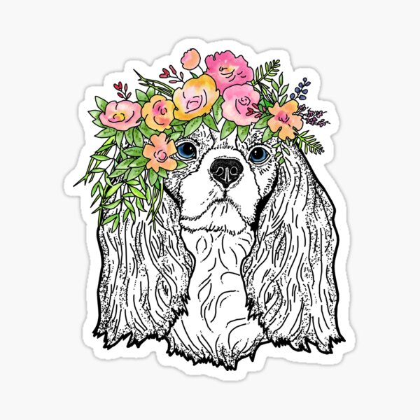 Item preview, Cavalier King Charles Spaniel - Florals designed and sold by aheadgraphics.