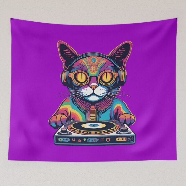 Item preview, Cat DJ Rainbow designed and sold by RedPumpFlash.