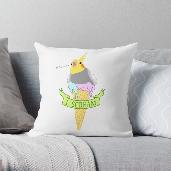 I scream - ice cream cockatiel Throw Pillow