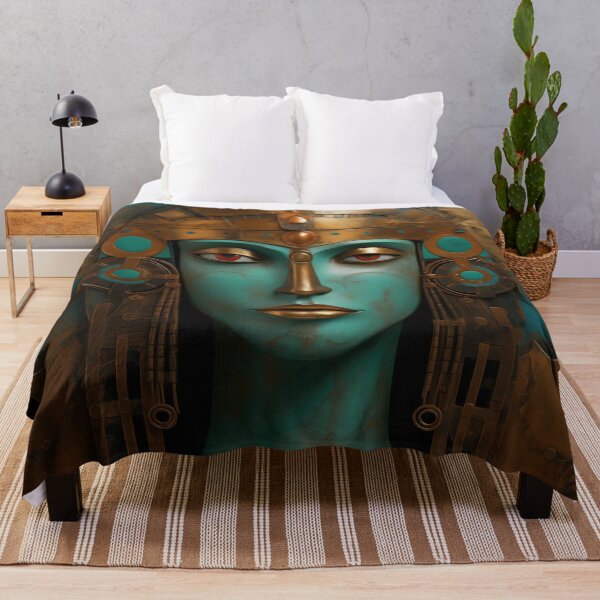Item preview, Golden Goddess: Mystical 3D Art with Striking Red Eyes and Intricate Helmet designed and sold by ai1art.