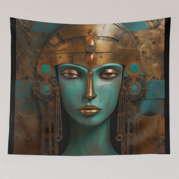 Item preview, Golden Goddess: Mystical 3D Art with Striking Red Eyes and Intricate Helmet designed and sold by ai1art.