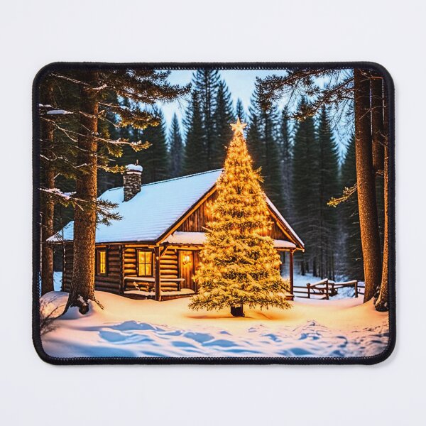 Item preview, Rustic festive log cabin in the snow designed and sold by Earth Nature Creations.