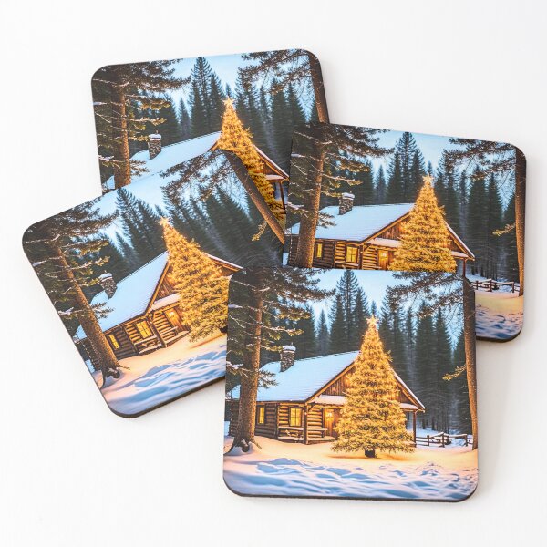 Item preview, Rustic festive log cabin in the snow designed and sold by Earth Nature Creations.