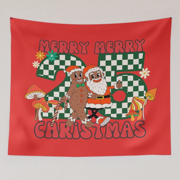 Item preview, Retro Santa and gingerbread man on 25th December  designed and sold by VieBelieve.