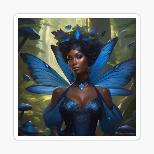 Black Fairy With Butterfly Wings in the Woods Sticker