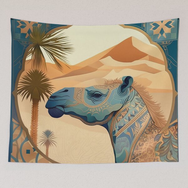 Item preview, Desert Majesty: Camel Profile Amidst Dune Flora and Sunset Hues designed and sold by PaintbrushPlace.