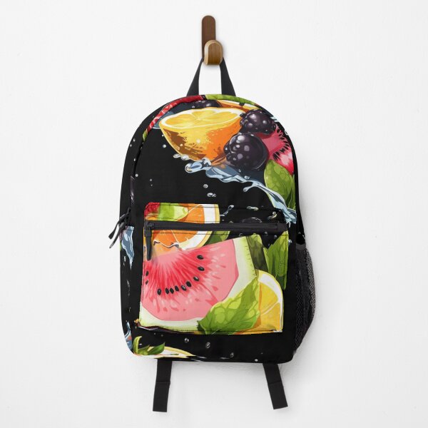 Item preview, "Cascading Fruit Symphony" – Fruit patterns on water, black canvas designed and sold by WhiteWolfe0127.