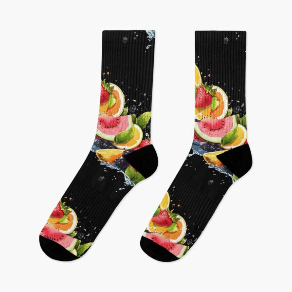 Item preview, "Cascading Fruit Symphony" – Fruit patterns on water, black canvas designed and sold by WhiteWolfe0127.