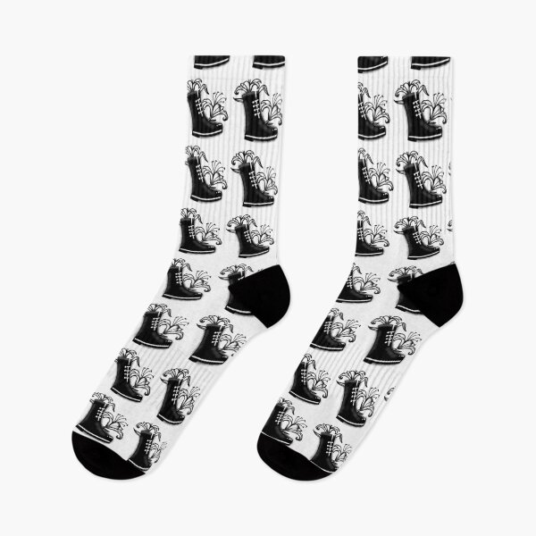 Item preview, Tattoo style black boot with florals designed and sold by jazzydevil.