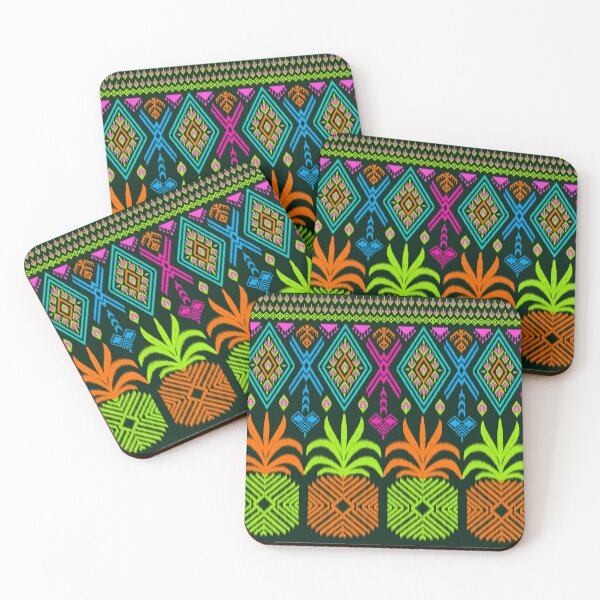 Item preview, ikag work, pineapple pattern mixed with bright colors on a dark background. designed and sold by DeSee.