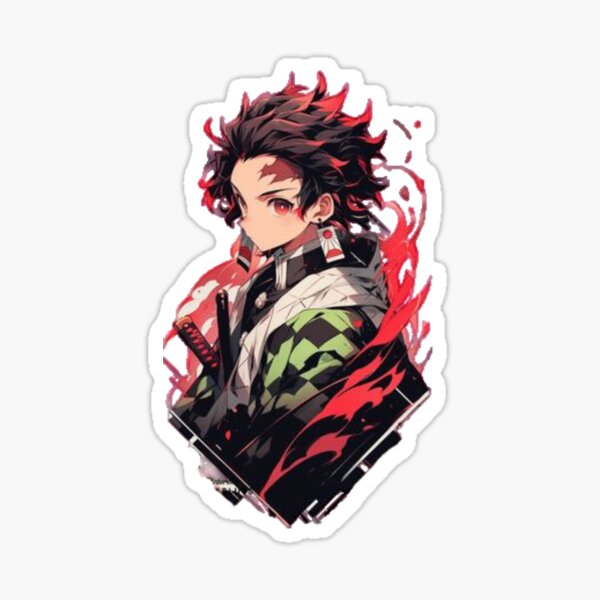 Tanjiro Kamado Head on Red Fire Sticker - Anime PNG Sticker