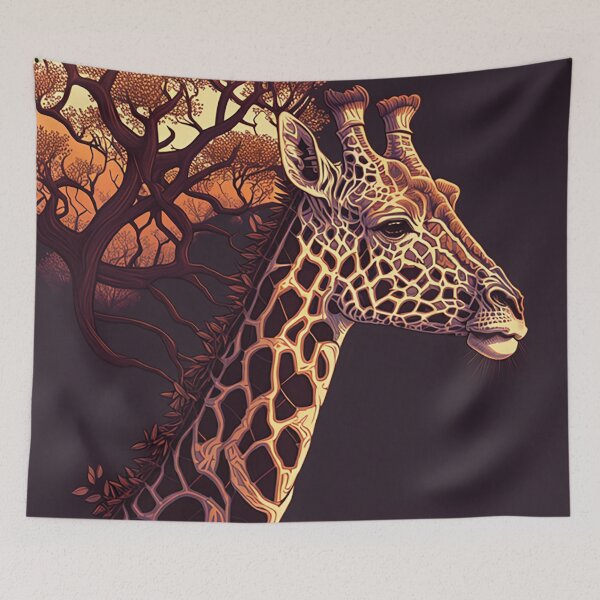 Item preview, Savannah Highness: Giraffe Profile & Twilight Acacia Silhouette designed and sold by PaintbrushPlace.