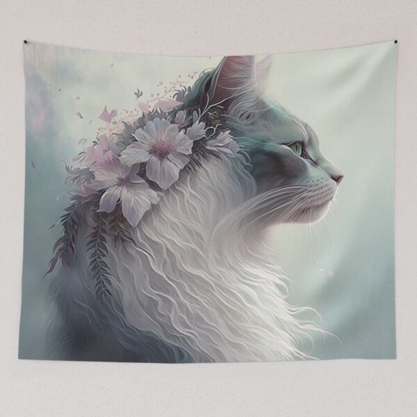 Item preview, Mystic Feline: Ethereal Floral Whispers in a Cat's Profile designed and sold by PaintbrushPlace.