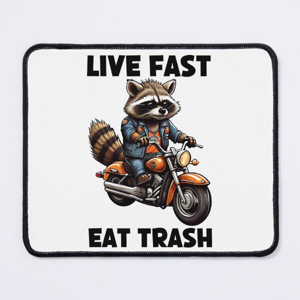 Item preview, Live Fast Eat Trash, Eat Trash Do Crime, Racoon Ride a Motorcycle, Funny Raccoon designed and sold by Porcupine Tees ⭐⭐⭐⭐⭐.