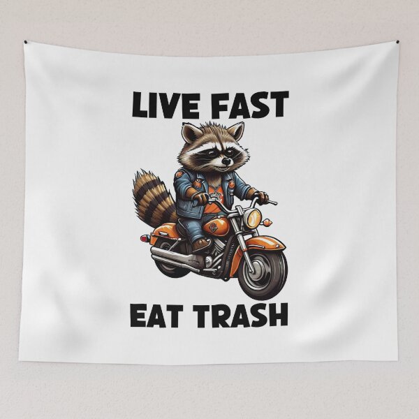 Item preview, Live Fast Eat Trash, Eat Trash Do Crime, Racoon Ride a Motorcycle, Funny Raccoon designed and sold by Porcupine Tees ⭐⭐⭐⭐⭐.