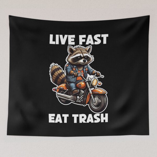 Item preview, Live Fast Eat Trash, Eat Trash Do Crime, Racoon Ride a Motorcycle, Funny Raccoon designed and sold by Porcupine Tees ⭐⭐⭐⭐⭐.