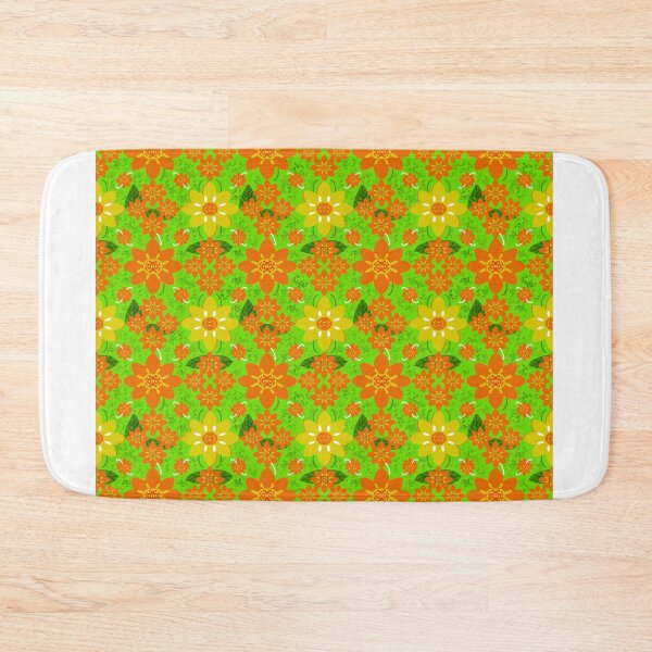 Item preview, Orange and yellow floral pattern stripe on green background designed and sold by Aesthetic shapes design.