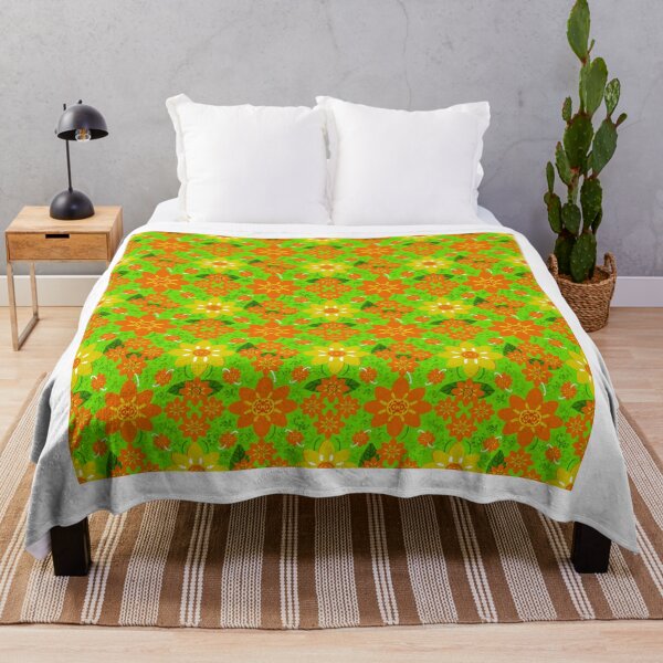 Item preview, Orange and yellow floral pattern stripe on green background designed and sold by NarongStocker37.