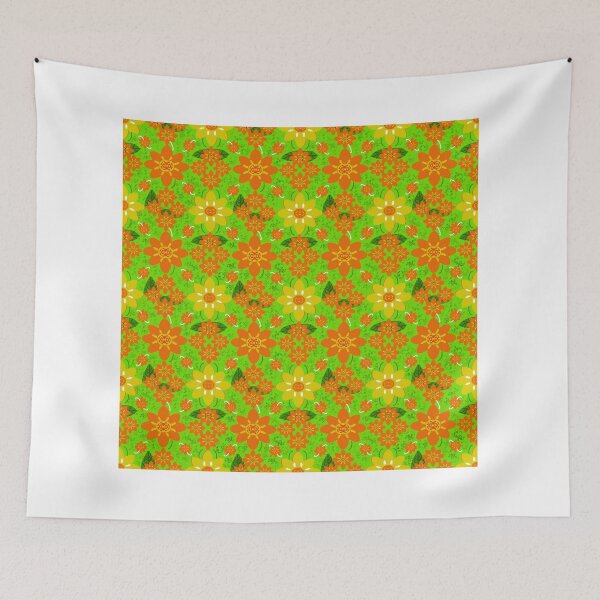 Item preview, Orange and yellow floral pattern stripe on green background designed and sold by NarongStocker37.