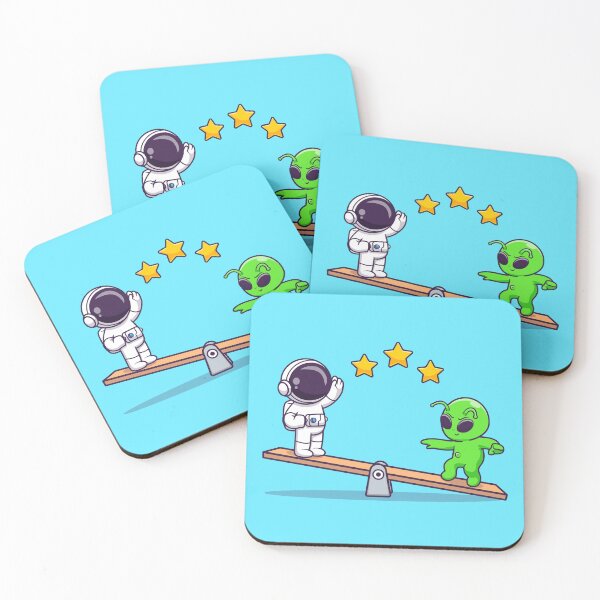 Item preview, Cute Astronaut and Alien Playing Seesaw with Star Cartoon Vector Icon Illustration designed and sold by hjian8219.