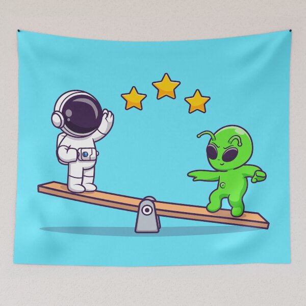 Item preview, Cute Astronaut and Alien Playing Seesaw with Star Cartoon Vector Icon Illustration designed and sold by hjian8219.