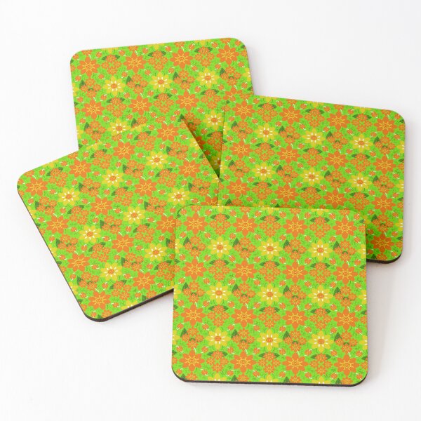 Item preview, Orange and yellow floral pattern stripe on green background designed and sold by NarongStocker37.